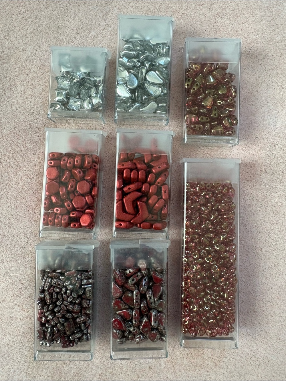 "Red Planet" Double 2-HoleBeads of the Month Club lot of 8 tube beads